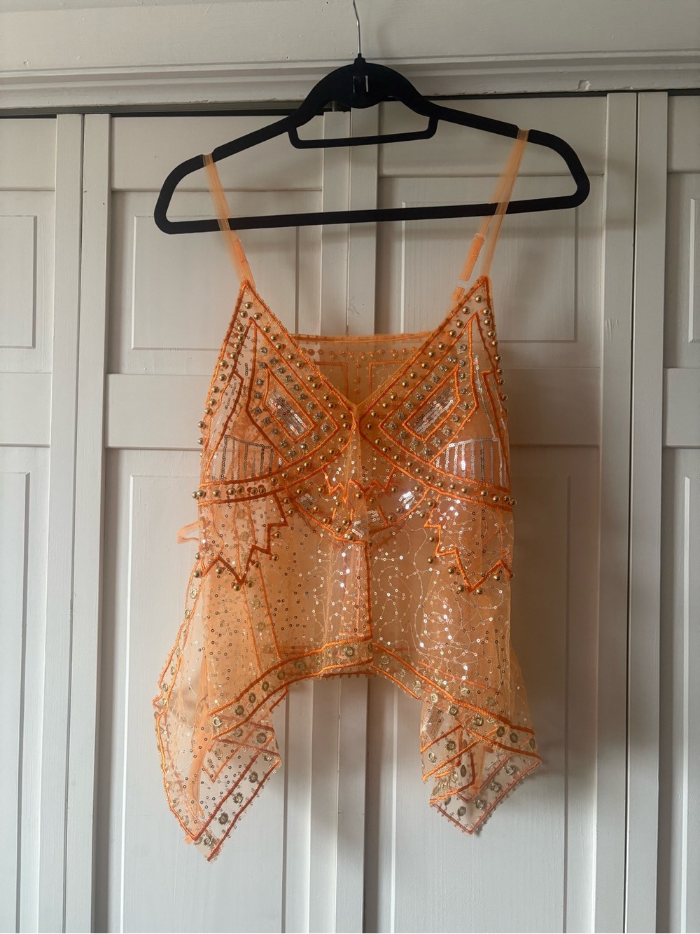 Beaded and sequined sheer boho tank top